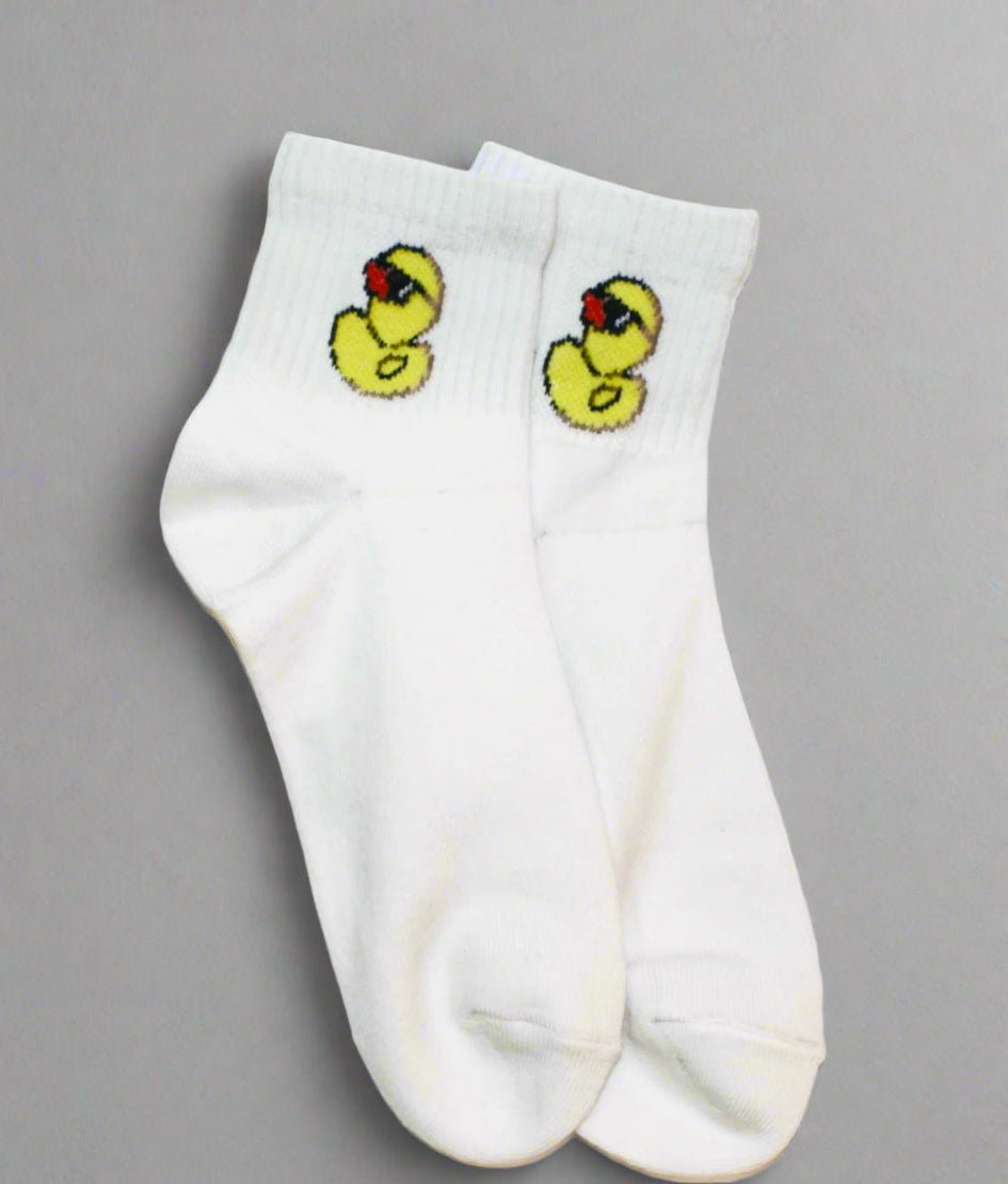 White Socks with Yellow Duck Design