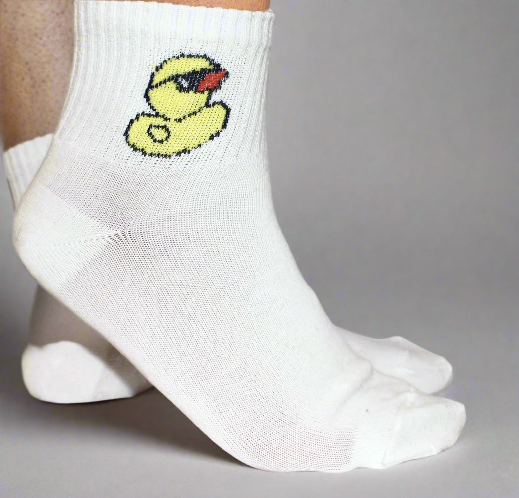 White Socks with Yellow Duck Design