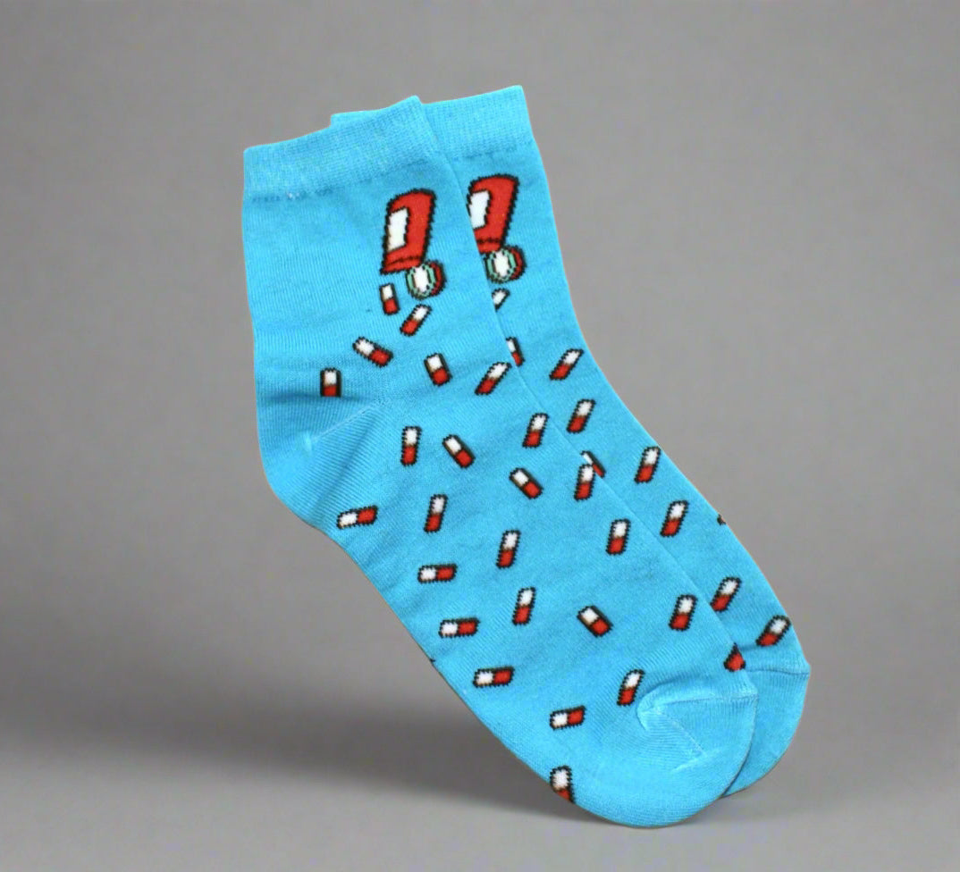 Blue Socks with Pill Design