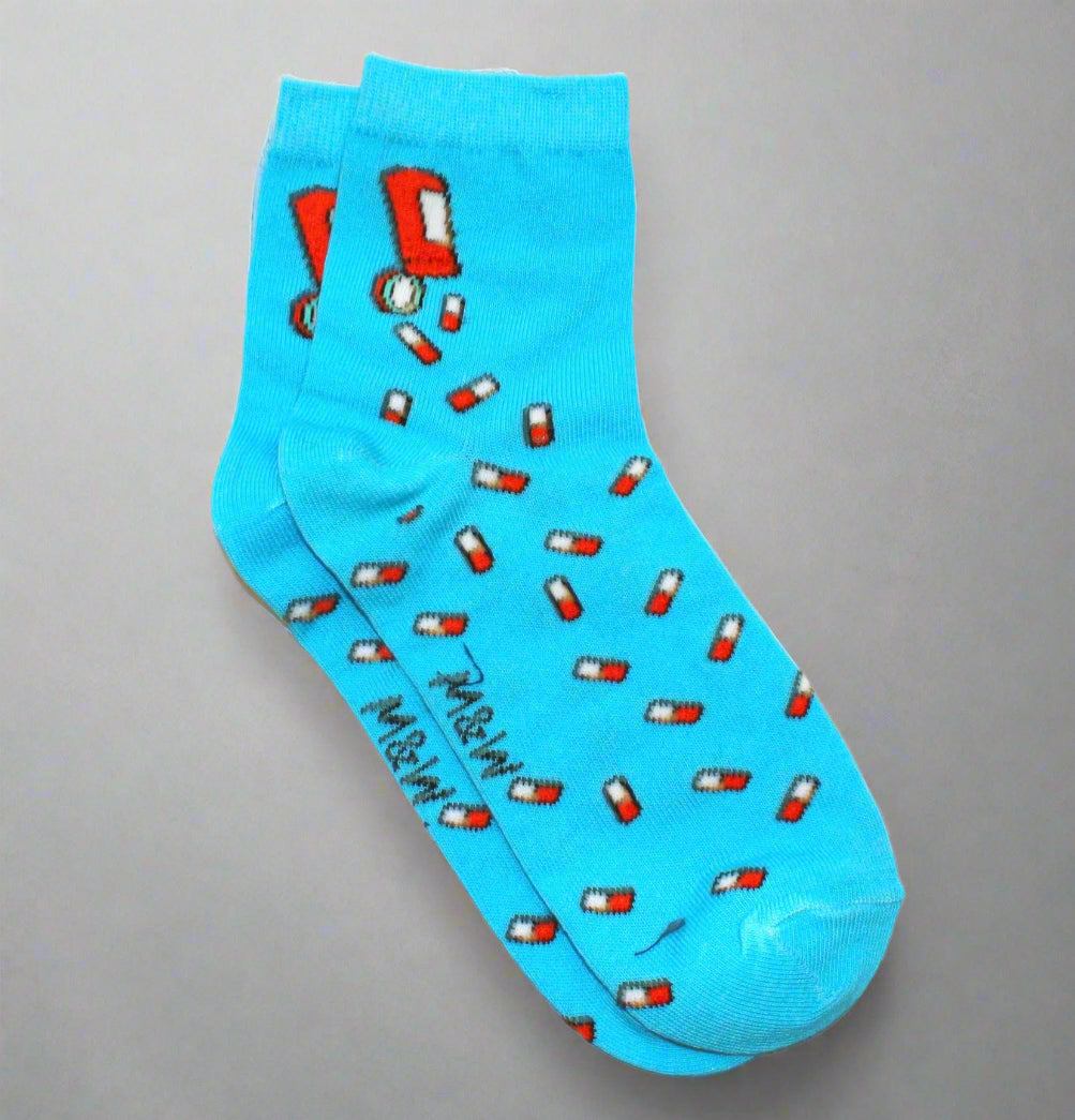 Blue Socks with Pill Design
