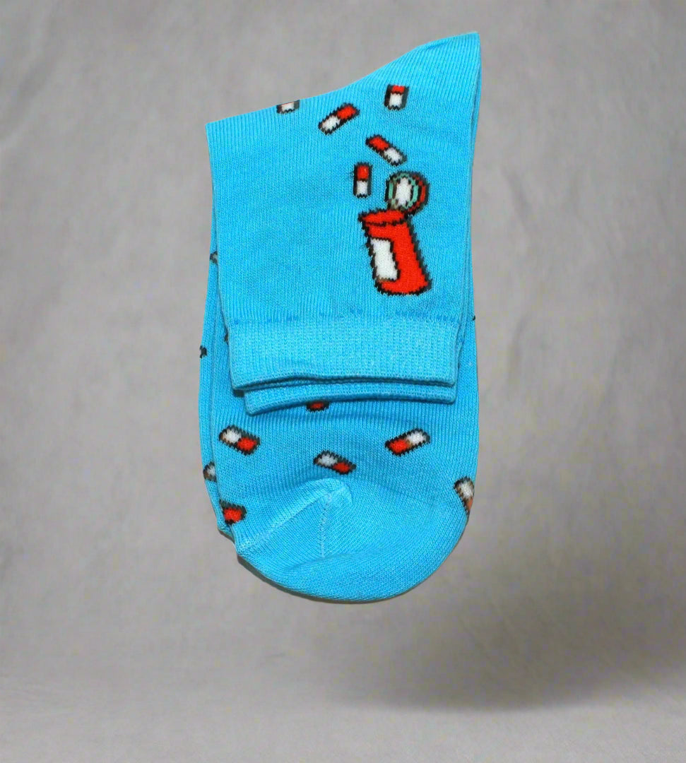Blue Socks with Pill Design