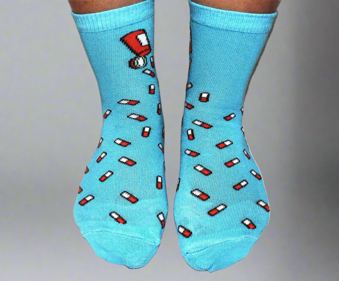 Blue Socks with Pill Design
