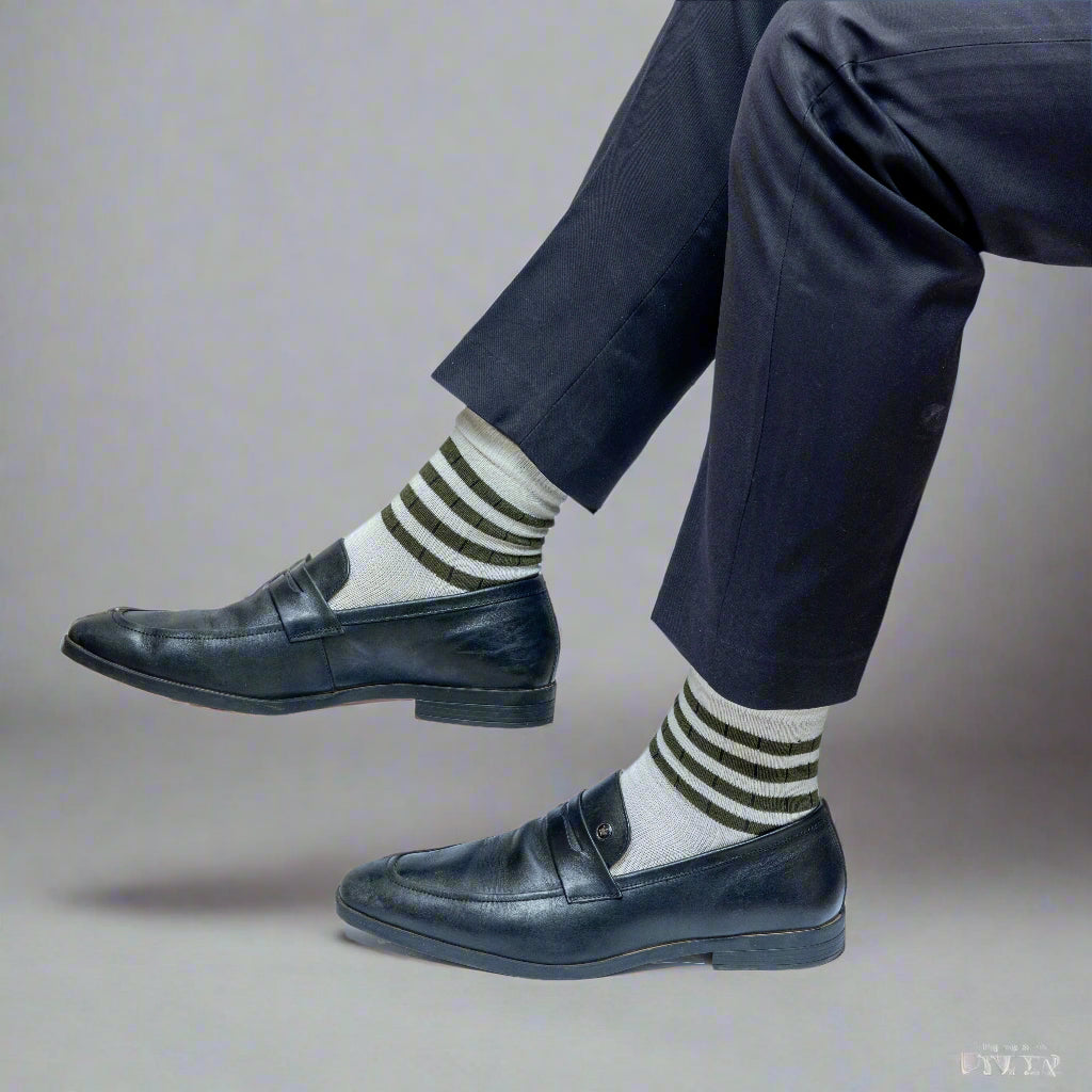 Classic Tan and Green Stripe Socks