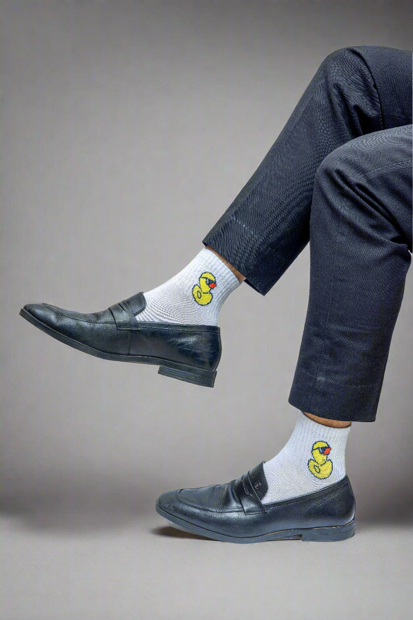 White Socks with Yellow Duck Design
