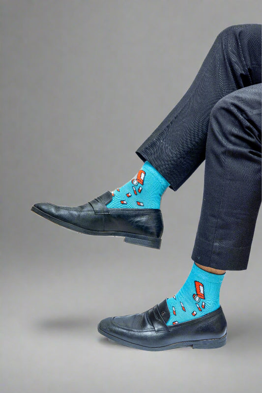 Blue Socks with Pill Design